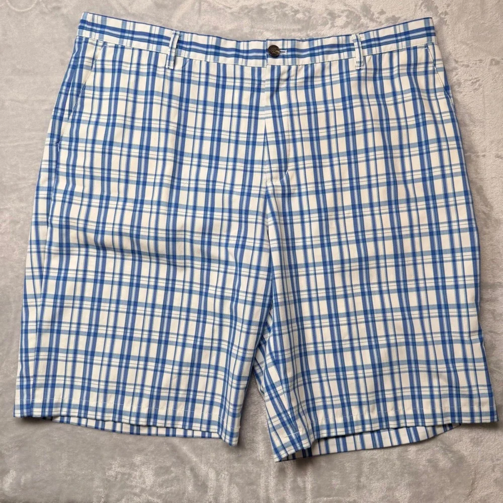 Adidas Golf Shorts Mens 40 Blue White Plaid Flat Front Preppy 11